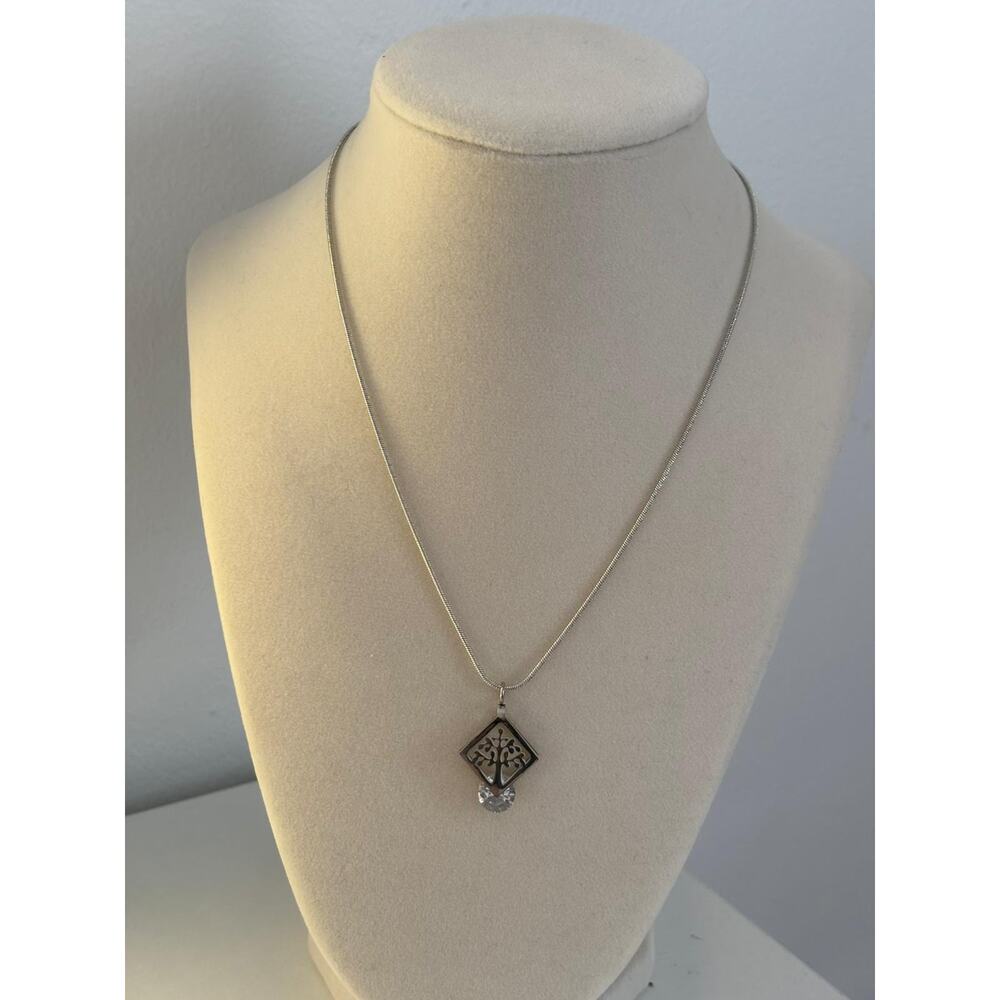 Tree of Life Necklace Silver Crystal Pendant Minimalist Spiritual Gift - Picture 3 of 5